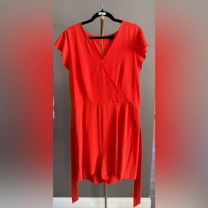 Ann Taylor Flutter Sleeve Dual Purpose Romper Jumpsuit Chic Solid Orange NWOT